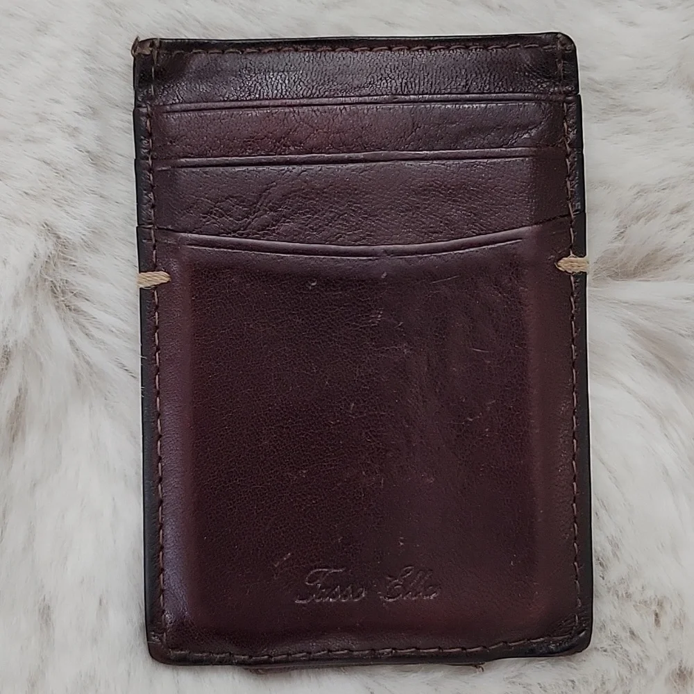 Tasso Elba Invechiato Brown Leather Magnetic Money Clip Card Holder Wallet